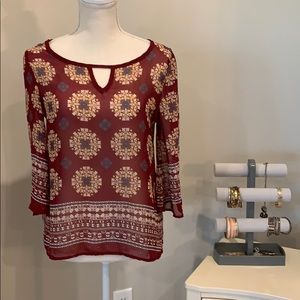 Burgundy Aztec sheer blouse